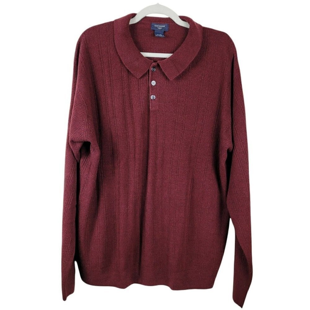Vintage Men's Dockers Collared Sweater Dark Red XL Y2K Preppy Lightweight Knit